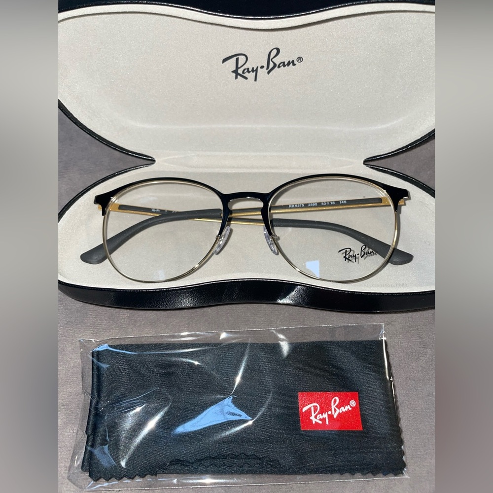 Ray-Ban RX6375 Eyeglasses. Black & Gold Frames with demo lenses